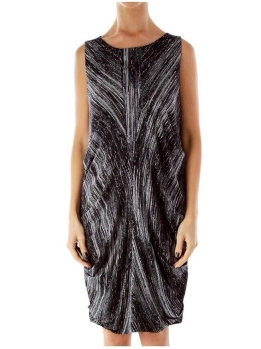 Vivienne Tam Ruched Sides Modern Striped Dress Size Med Black & White Stretch